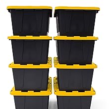 CX Black & Yellow 4-Tier Heavy Duty Storage Shelves and 8 Heavy Duty Storage Bins with Lids, 4 Shelves that Support up to 200lbs/shelf + 27 Gallon Containers (8-Pack), Organization and Storage detail 11