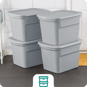 Sterilite 18 Gal Storage Tote, Stackable Bin with Lid, Plastic Container to Organize Clothes in Closet, Basement, Gray Base and Lid, 8-Pack detail 2