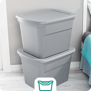 Sterilite 18 Gal Storage Tote, Stackable Bin with Lid, Plastic Container to Organize Clothes in Closet, Basement, Gray Base and Lid, 8-Pack detail 4