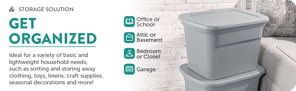 Sterilite 18 Gal Storage Tote, Stackable Bin with Lid, Plastic Container to Organize Clothes in Closet, Basement, Gray Base and Lid, 8-Pack detail 5