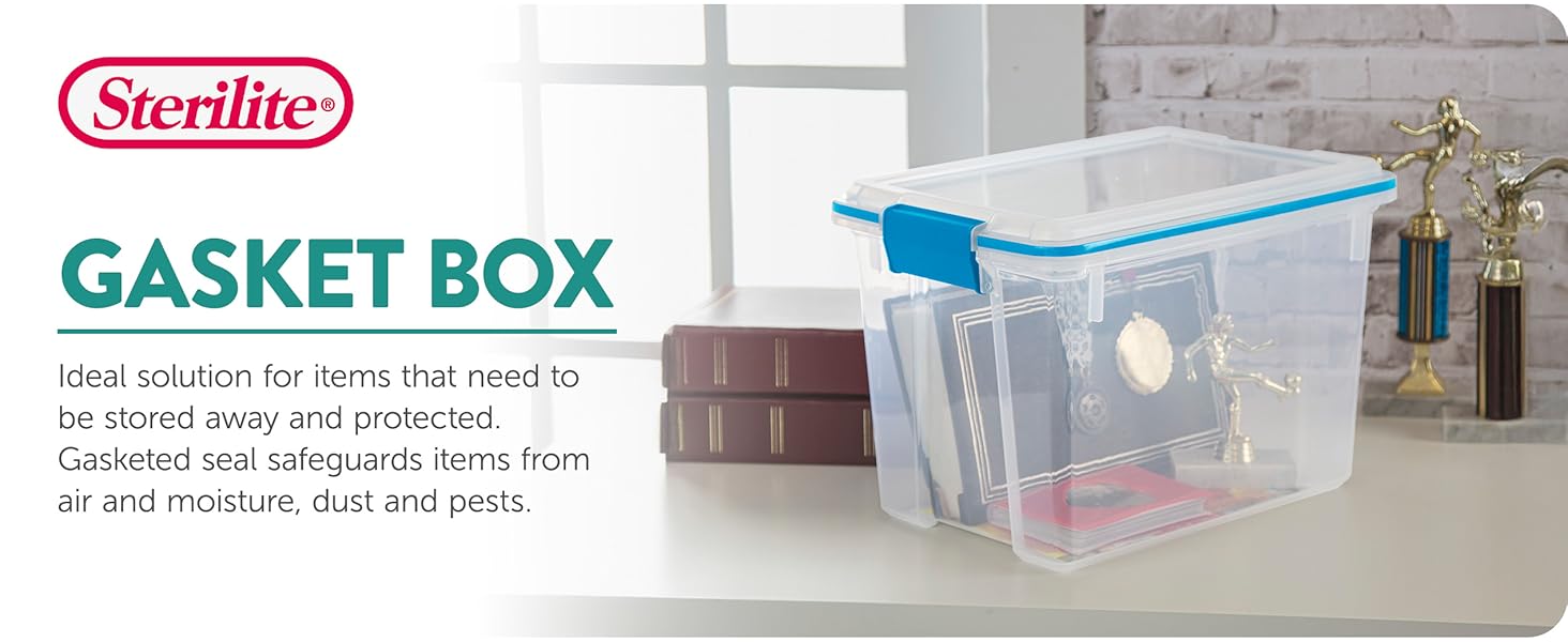 Sterilite 6-Pack Gasket Box, Clear Plastic Storage Bins with Latching Lids, 20 Qt - Large Stackable Tote Containers for Home, Closet, Bathroom, and Office Organization detail 1