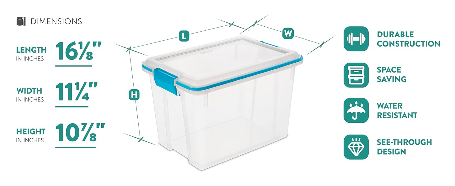 Sterilite 6-Pack Gasket Box, Clear Plastic Storage Bins with Latching Lids, 20 Qt - Large Stackable Tote Containers for Home, Closet, Bathroom, and Office Organization detail 11
