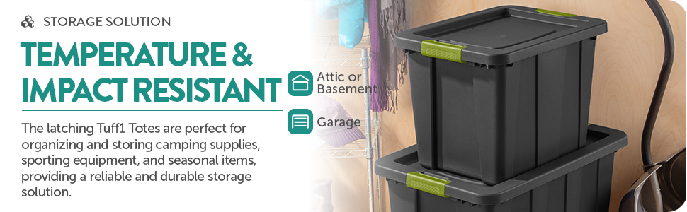 Sterilite 30 Gal Latching Tuff1 Storage Tote, Stackable Bin with Latch Lid, Plastic Container to Organize Garage, Basement, Gray Base and Lid, 4-Pack detail 5