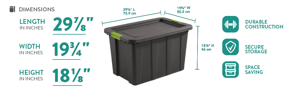 Sterilite 30 Gal Latching Tuff1 Storage Tote, Stackable Bin with Latch Lid, Plastic Container to Organize Garage, Basement, Gray Base and Lid, 4-Pack detail 6