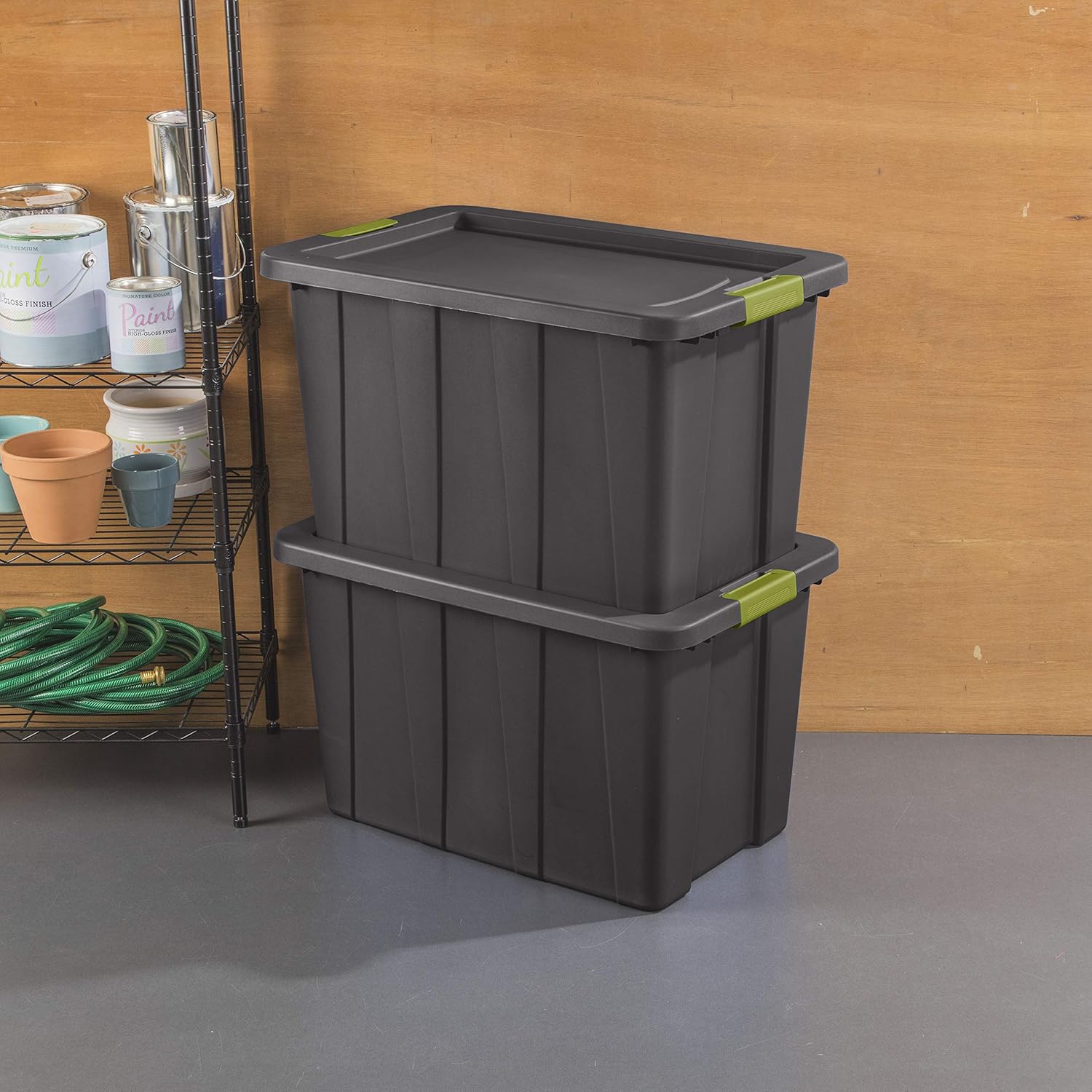 Sterilite 30 Gal Latching Tuff1 Storage Tote, Stackable Bin with Latch Lid, Plastic Container to Organize Garage, Basement, Gray Base and Lid, 4-Pack detail 8