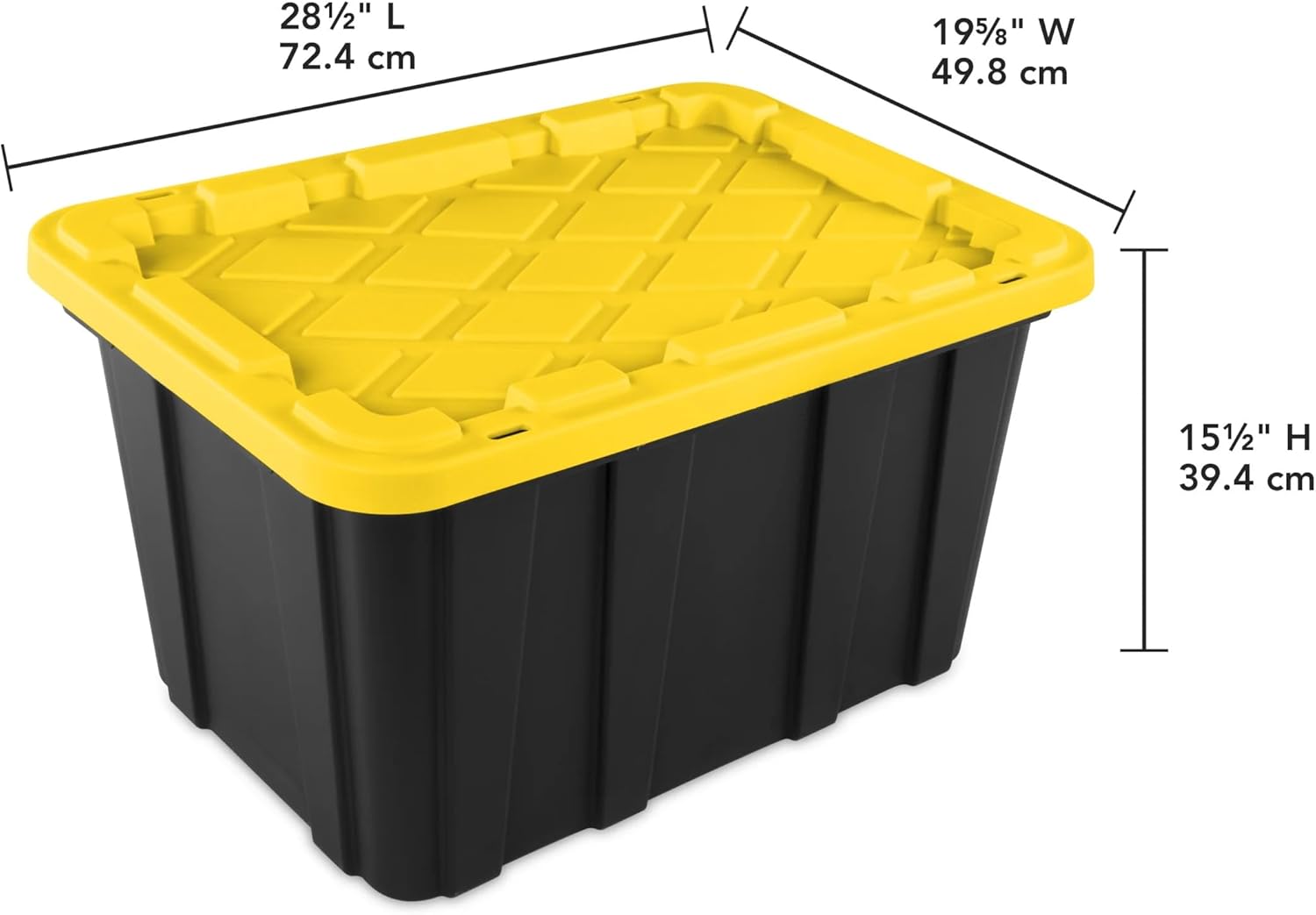 27 Gallon Plastic Storage Container with Snap-On Lid, Heavy-Duty Industrial Tote, Black and Yellow, 28.5x19.6x15.5 Inches, 6 Pack (6, Black/Yellow) detail 3