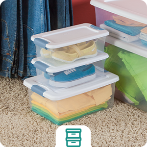 Sterilite 6 Qt Latching Storage Box, Stackable Bin with Latch Lid, Plastic Container to Organize Shoes on Closet Shelf, Clear with White Lid, 12-Pack detail 4