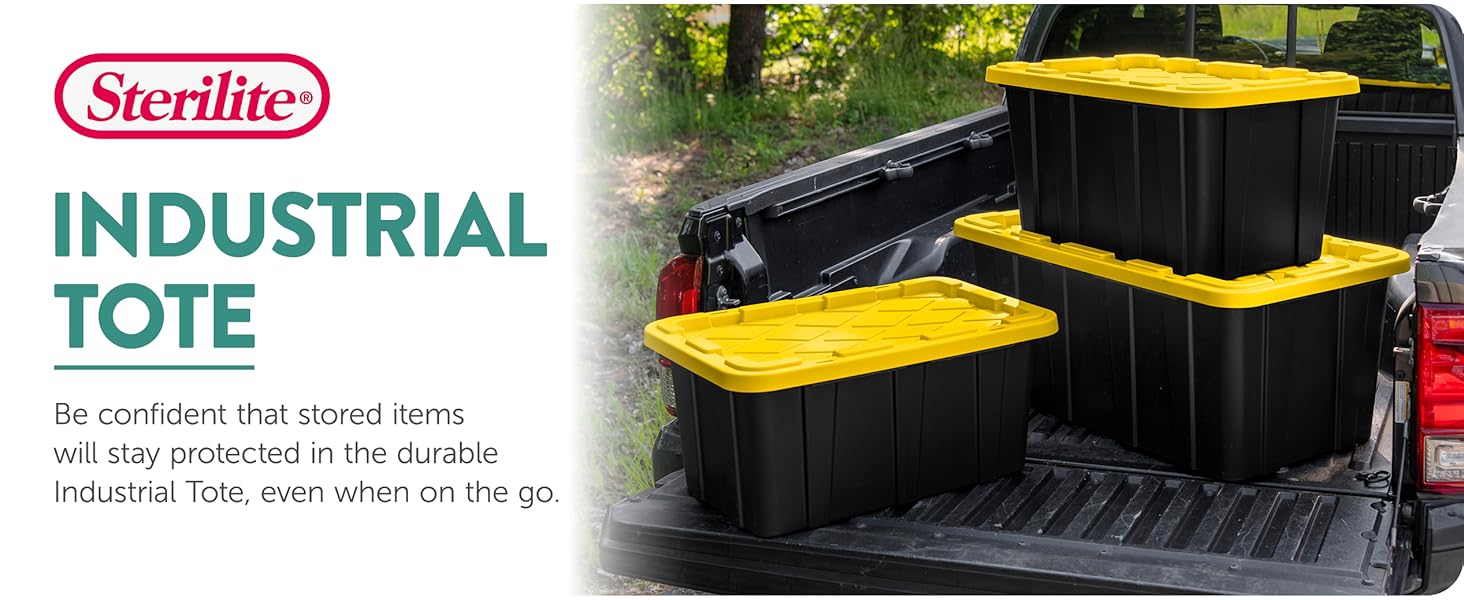 Sterilite 12-Pack Industrial Tote, Plastic Storage Container Bins with Lids, 27 Gallon - Heavy-Duty Organizing Containers for Closet, Bathroom, and Office detail 1