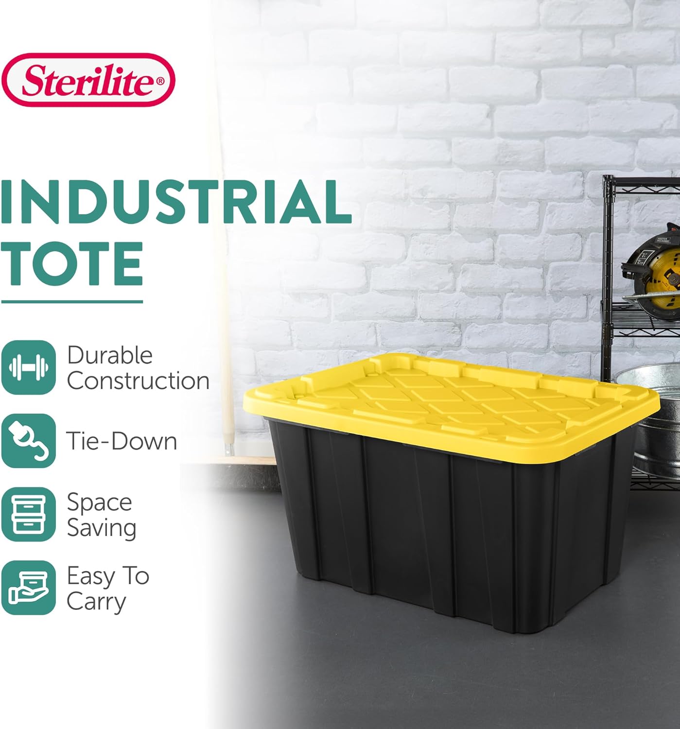 Sterilite 12-Pack Industrial Tote, Plastic Storage Container Bins with Lids, 27 Gallon - Heavy-Duty Organizing Containers for Closet, Bathroom, and Office detail 13