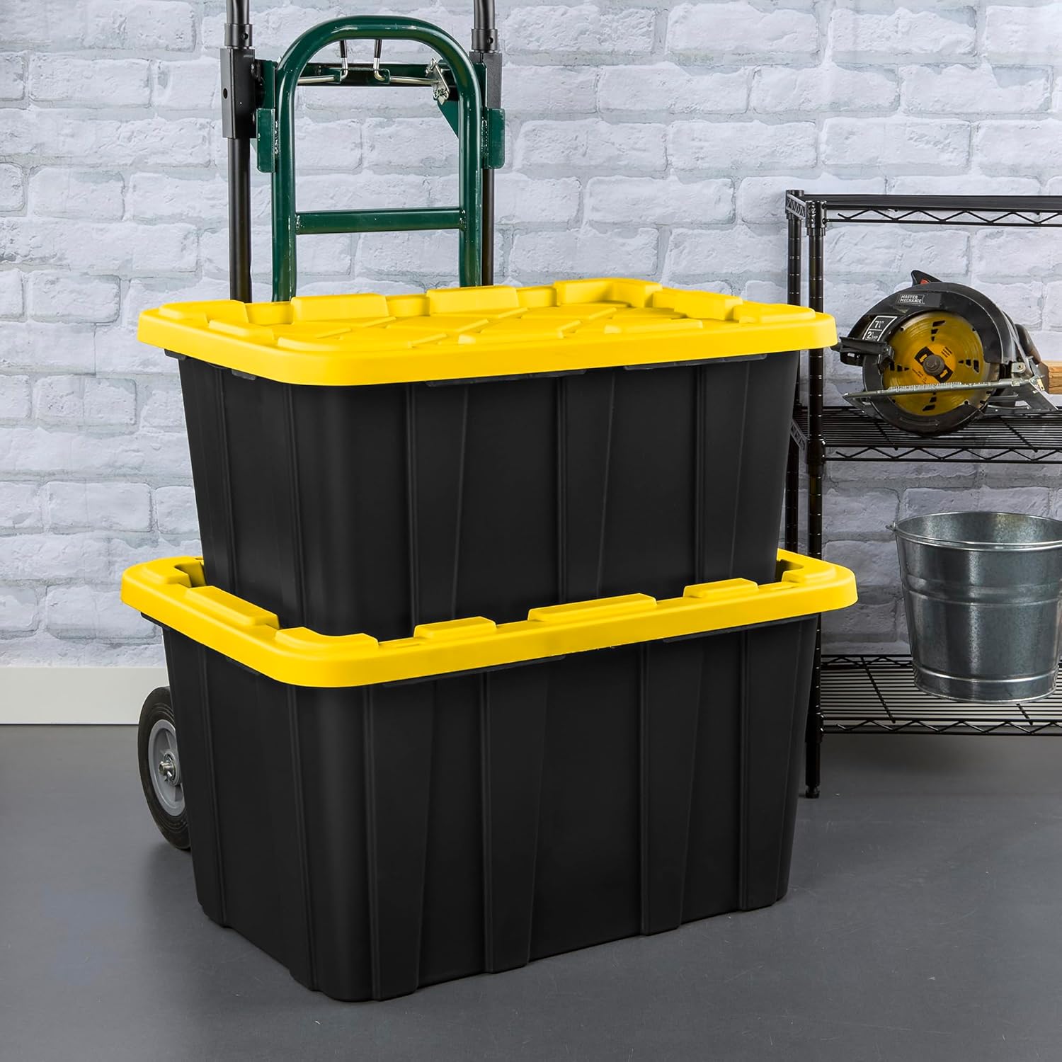 Sterilite 12-Pack Industrial Tote, Plastic Storage Container Bins with Lids, 27 Gallon - Heavy-Duty Organizing Containers for Closet, Bathroom, and Office detail 15