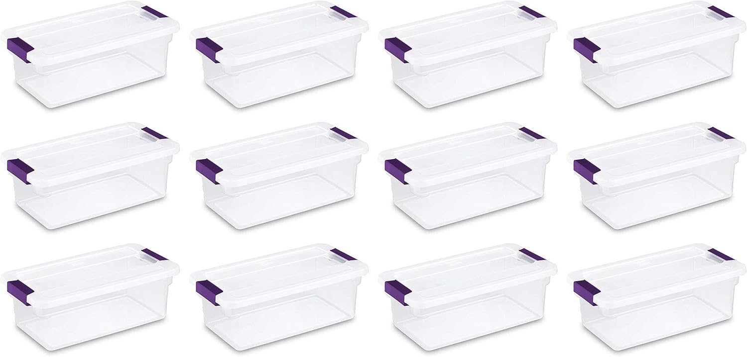 Sterilite 6 Qt ClearView Latch Storage Box, Stackable Bin with Latching Lid, Plastic Container to Organize Shoes in Closet, Clear Base, Lid, 12-Pack detail 10