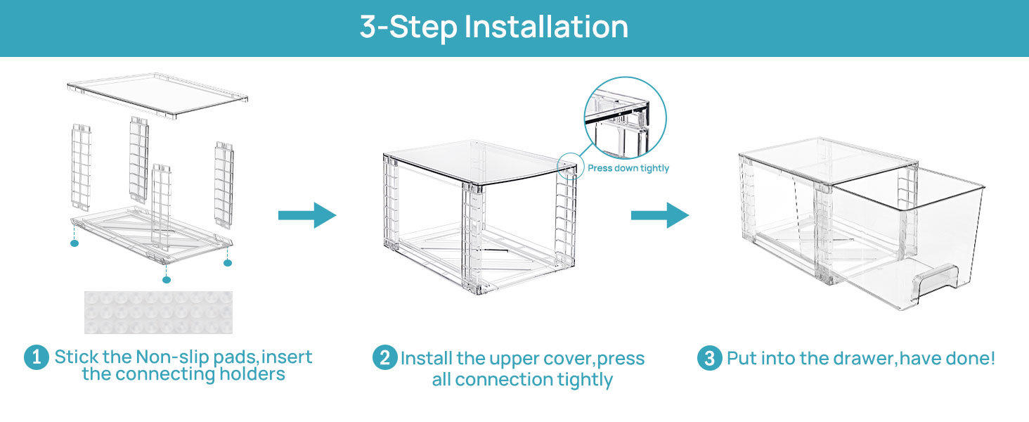 Vtopmart 4 Pack Large Stackable Storage Drawers,Easily Assemble Acrylic Bathroom Closet Undersink Organizers and Storage,Plastic Bins for Kitchen Cabinets,Pantry,Makeup,Medicine Organization detail 8