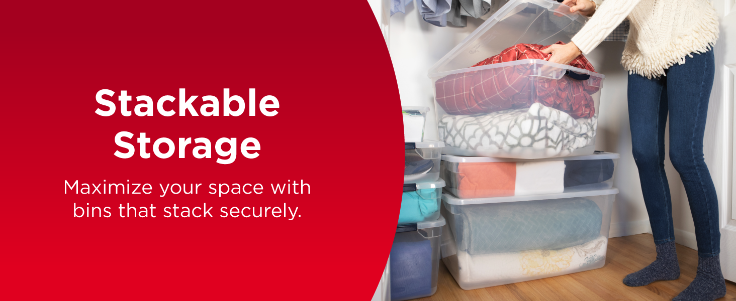 Rubbermaid Cleverstore Clear 32 Qt, 6 Pack Stackable Plastic Storage Bins with Lids, Great for Closet and Laundry Storage, Organizing in the Home detail 2