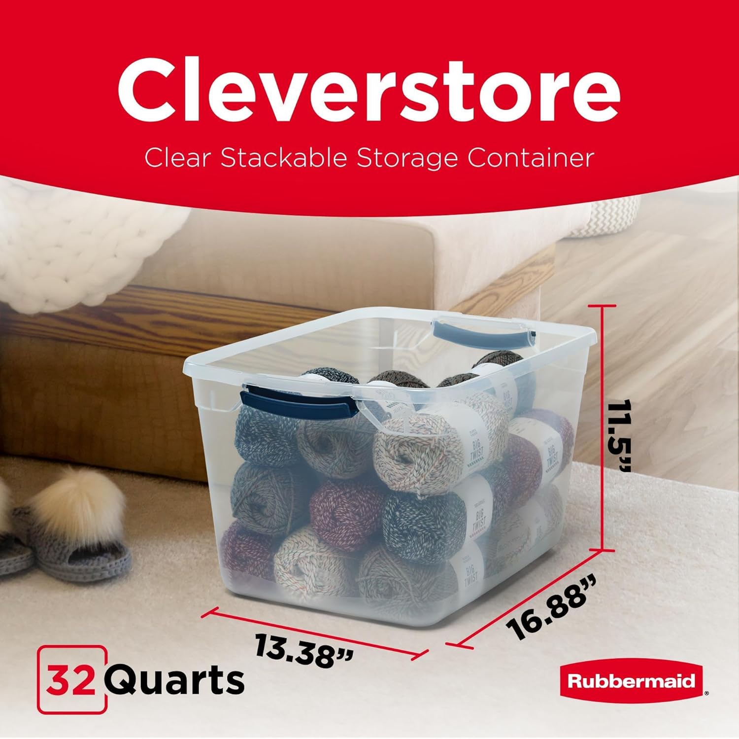 Rubbermaid Cleverstore Clear 32 Qt, 6 Pack Stackable Plastic Storage Bins with Lids, Great for Closet and Laundry Storage, Organizing in the Home detail 10