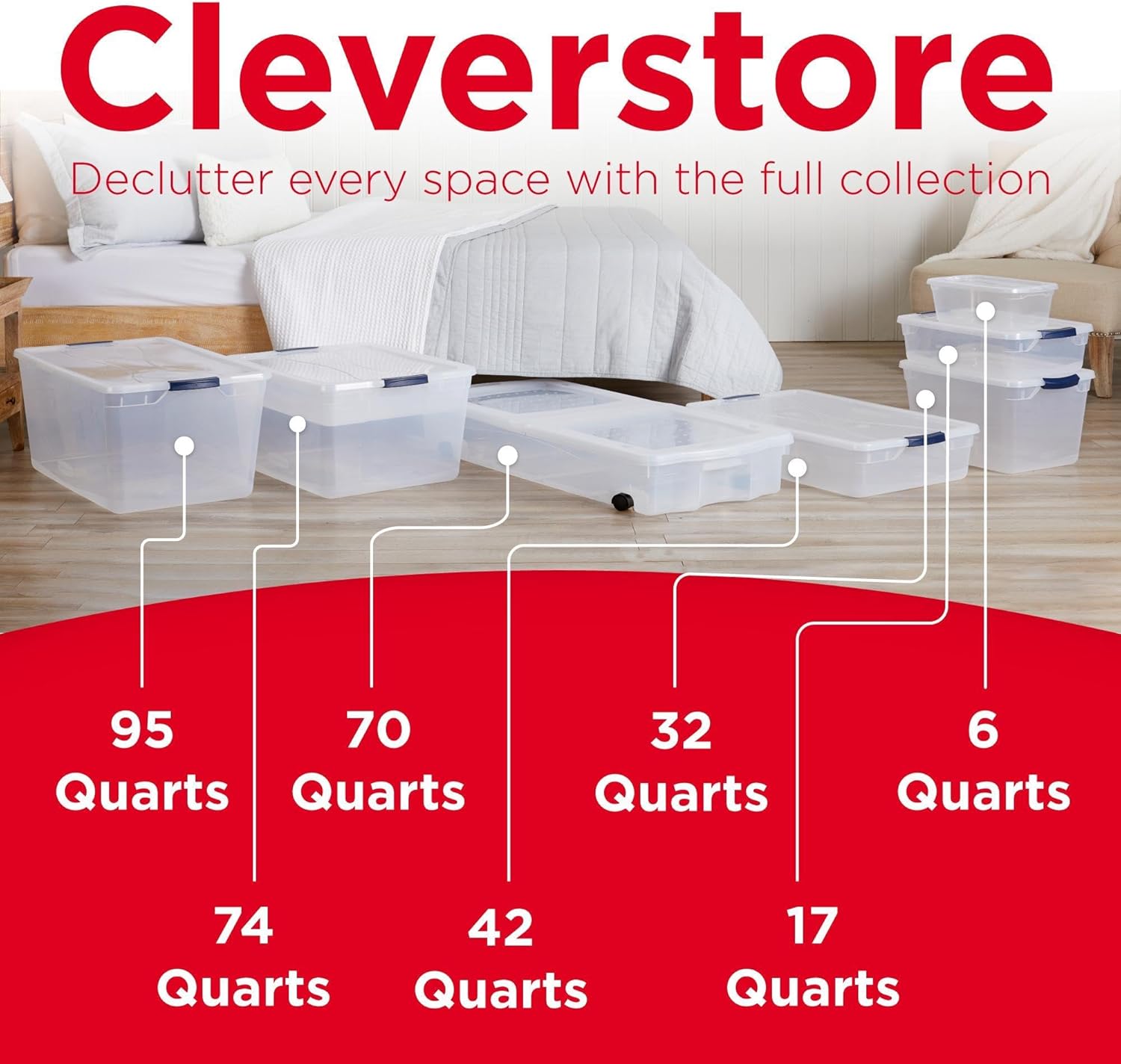 Rubbermaid Cleverstore Clear 32 Qt, 6 Pack Stackable Plastic Storage Bins with Lids, Great for Closet and Laundry Storage, Organizing in the Home detail 14
