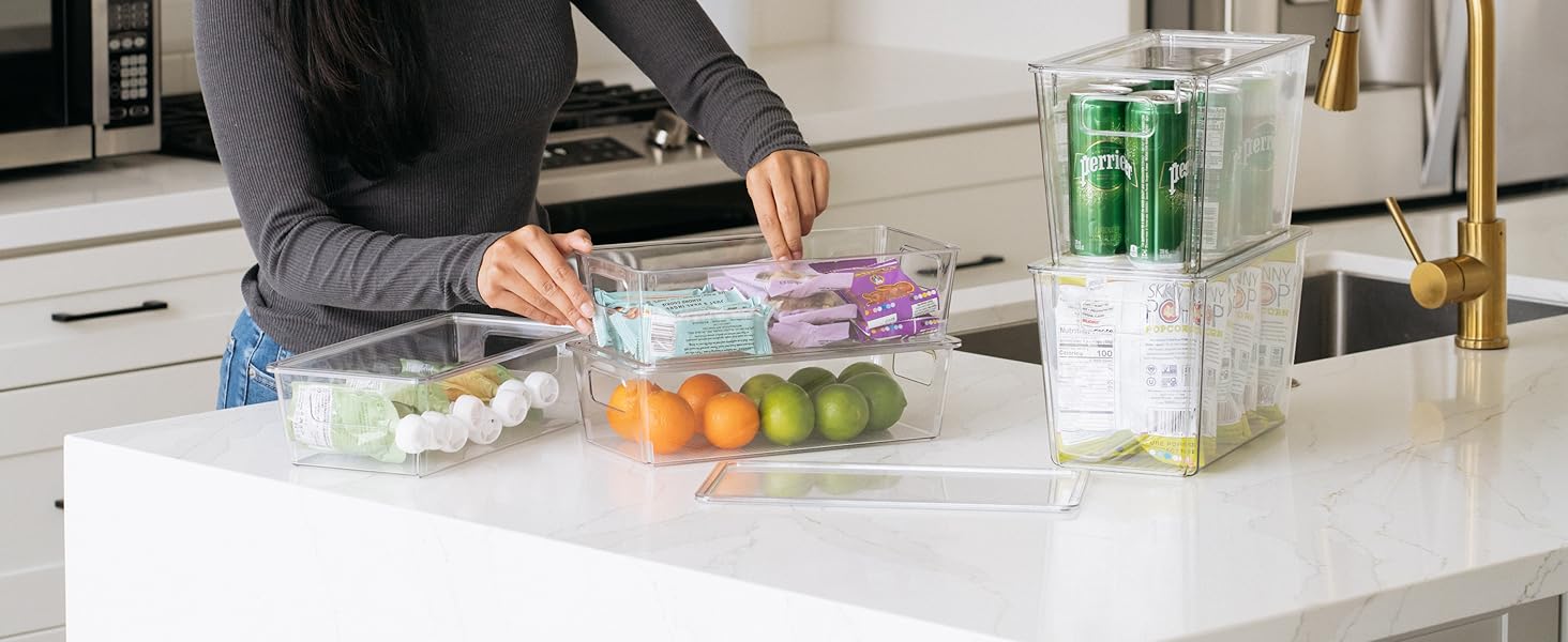 ClearSpace Modern Plastic Storage Bins with Lids - Perfect Kitchen Organization or Pantry Fridge Organizer, 4 Pack, 12.5" x 6" x 7", 9L Capacity Each, BPA Free, Stackable detail 6