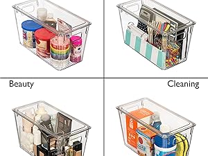ClearSpace Modern Plastic Storage Bins with Lids - Perfect Kitchen Organization or Pantry Fridge Organizer, 4 Pack, 12.5" x 6" x 7", 9L Capacity Each, BPA Free, Stackable detail 8