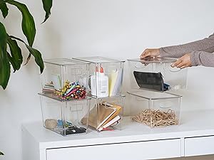 ClearSpace Modern Plastic Storage Bins with Lids - Perfect Kitchen Organization or Pantry Fridge Organizer, 4 Pack, 12.5" x 6" x 7", 9L Capacity Each, BPA Free, Stackable detail 9