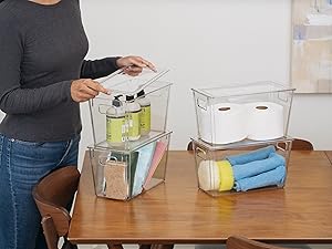 ClearSpace Modern Plastic Storage Bins with Lids - Perfect Kitchen Organization or Pantry Fridge Organizer, 4 Pack, 12.5" x 6" x 7", 9L Capacity Each, BPA Free, Stackable detail 10