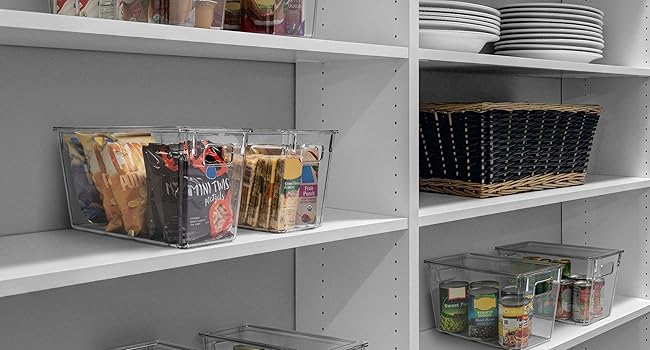 ClearSpace Modern Plastic Storage Bins with Lids - Perfect Kitchen Organization or Pantry Fridge Organizer, 4 Pack, 12.5" x 6" x 7", 9L Capacity Each, BPA Free, Stackable detail 11