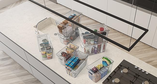 ClearSpace Modern Plastic Storage Bins with Lids - Perfect Kitchen Organization or Pantry Fridge Organizer, 4 Pack, 12.5" x 6" x 7", 9L Capacity Each, BPA Free, Stackable detail 12