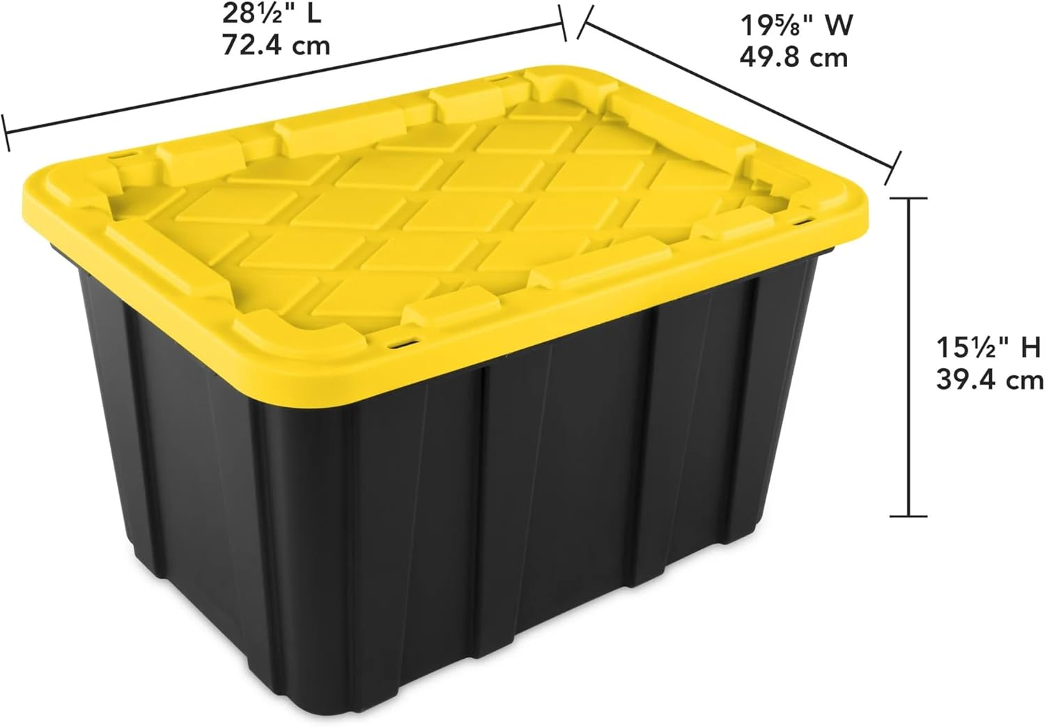 6-Pack 27-Gallon Industrial Totes - Rugged Black & Yellow Plastic Storage Bins with Secure Snap-On Lids, Stackable Design for Garage, Warehouse or Workshop Organization detail 3