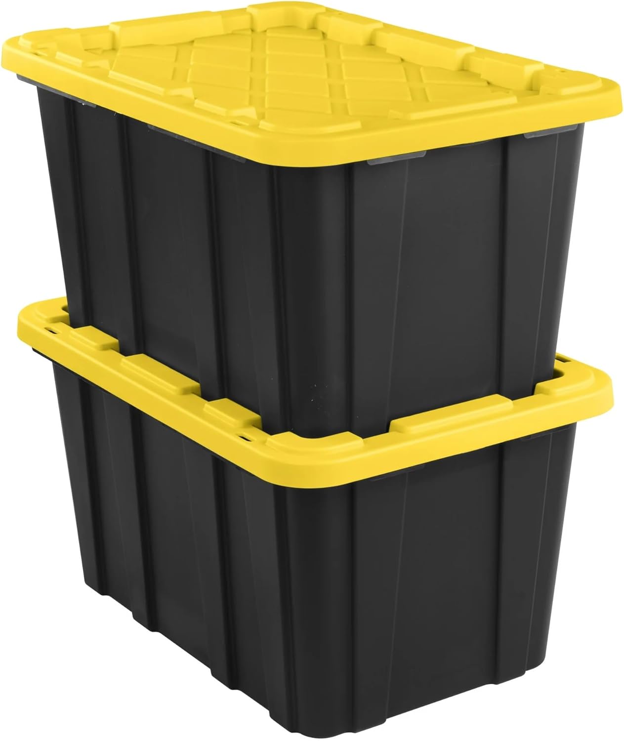 6-Pack 27-Gallon Industrial Totes - Rugged Black & Yellow Plastic Storage Bins with Secure Snap-On Lids, Stackable Design for Garage, Warehouse or Workshop Organization detail 7