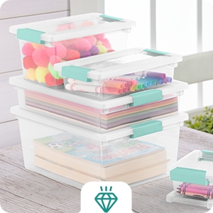 Sterilite Medium Clip Box, Stackable Small Storage Bin with Latching Lid, Plastic Container to Organize Office, Crafts, Clear Base and Lid, 4-Pack detail 4