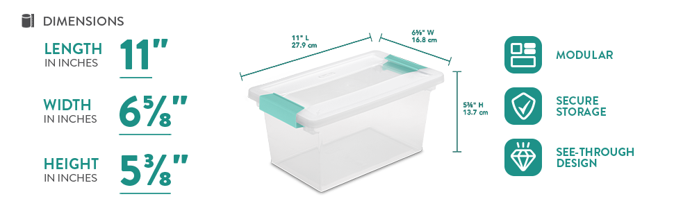Sterilite Medium Clip Box, Stackable Small Storage Bin with Latching Lid, Plastic Container to Organize Office, Crafts, Clear Base and Lid, 4-Pack detail 6