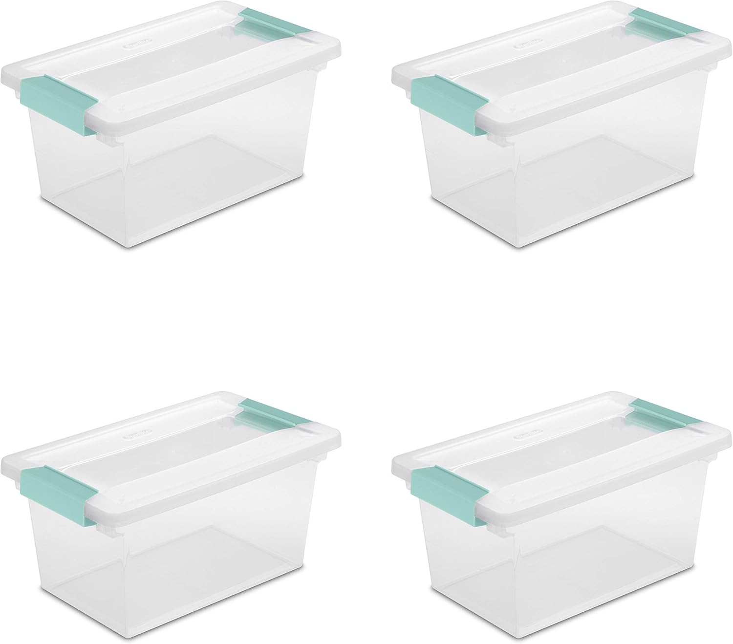Sterilite Medium Clip Box, Stackable Small Storage Bin with Latching Lid, Plastic Container to Organize Office, Crafts, Clear Base and Lid, 4-Pack detail 7