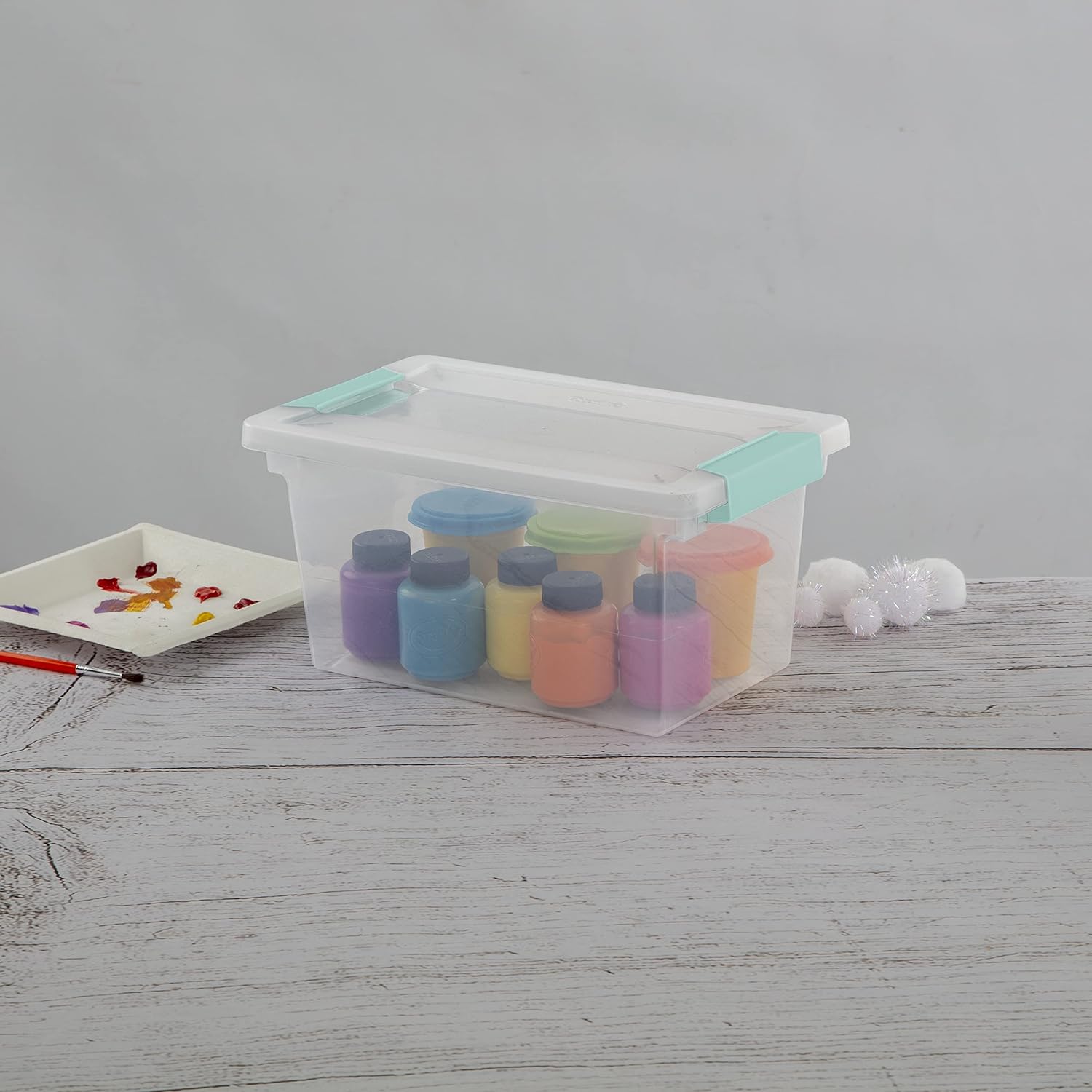 Sterilite Medium Clip Box, Stackable Small Storage Bin with Latching Lid, Plastic Container to Organize Office, Crafts, Clear Base and Lid, 4-Pack detail 8