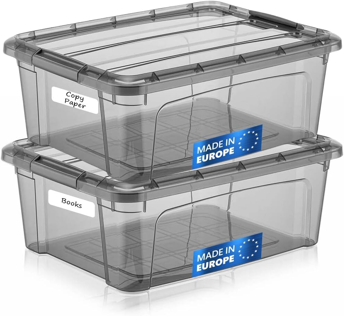 Tribello 12.5 Quart Storage Bins with Lids, Plastic Storage Containers with Latching Lids For Organizing - Tinted - (15.5' x 12" x 6") - Set of 2 - Made in EU detail 11
