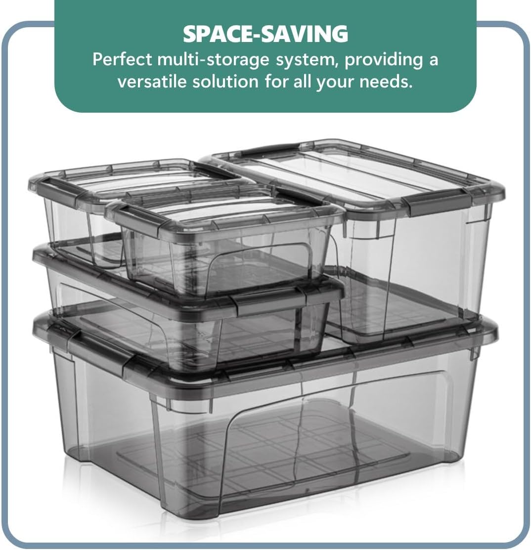 Tribello 12.5 Quart Storage Bins with Lids, Plastic Storage Containers with Latching Lids For Organizing - Tinted - (15.5' x 12" x 6") - Set of 2 - Made in EU detail 16