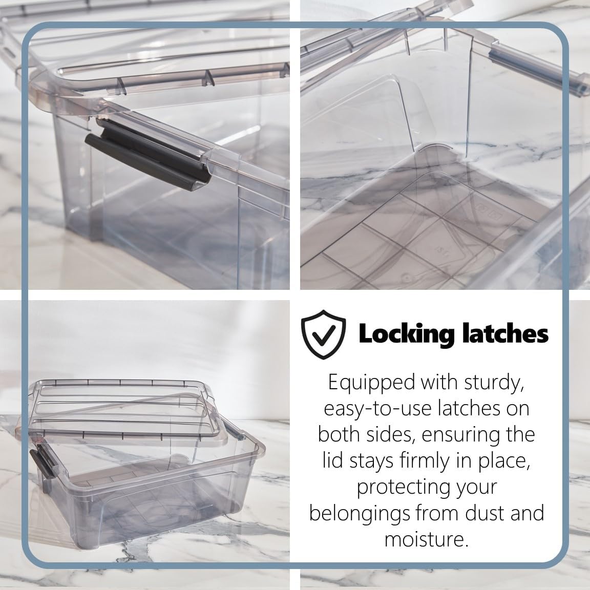 Tribello 12.5 Quart Storage Bins with Lids, Plastic Storage Containers with Latching Lids For Organizing - Tinted - (15.5' x 12" x 6") - Set of 2 - Made in EU detail 17