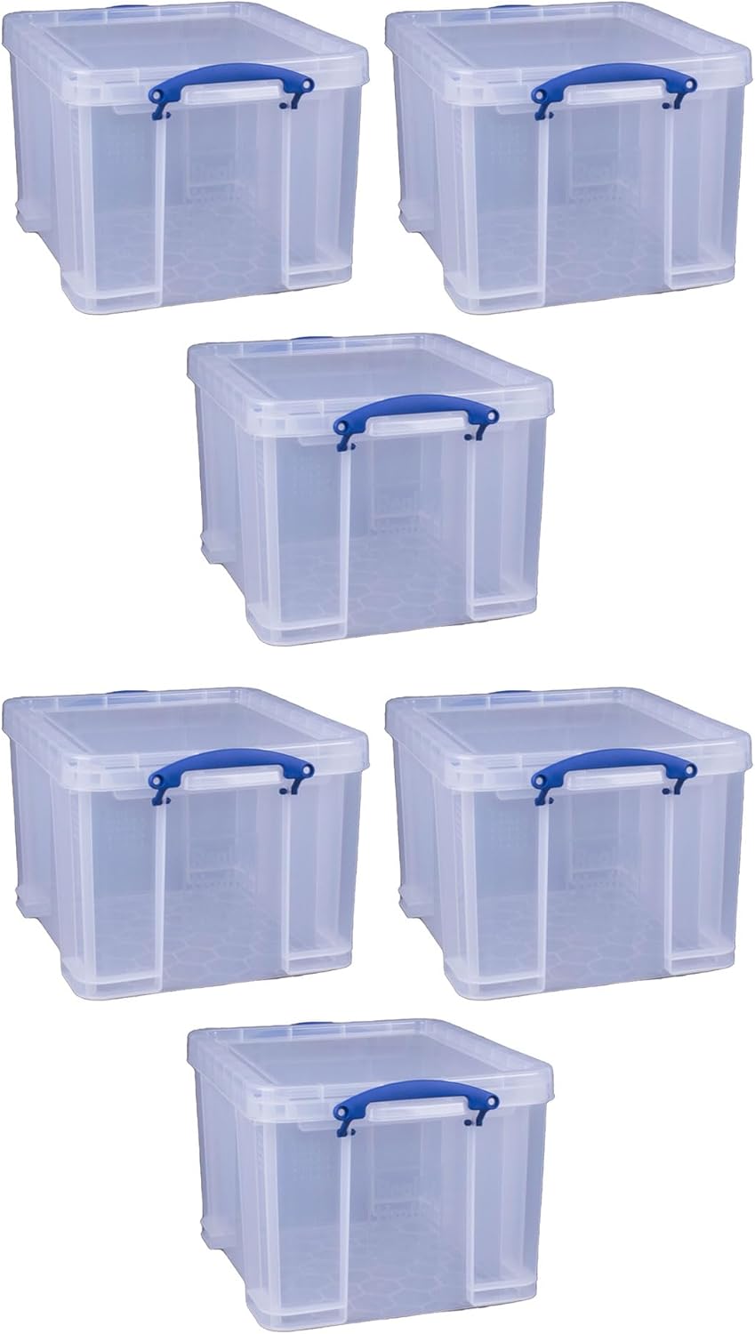 Really Useful Box 3-Pack Clear Stackable Storage Containers with Snap Lids, 32 Liters - Plastic Organizer Bins with Clip-Lock Handles for Home, Bedroom, Closet, Bathroom, Garage, and Office detail 6