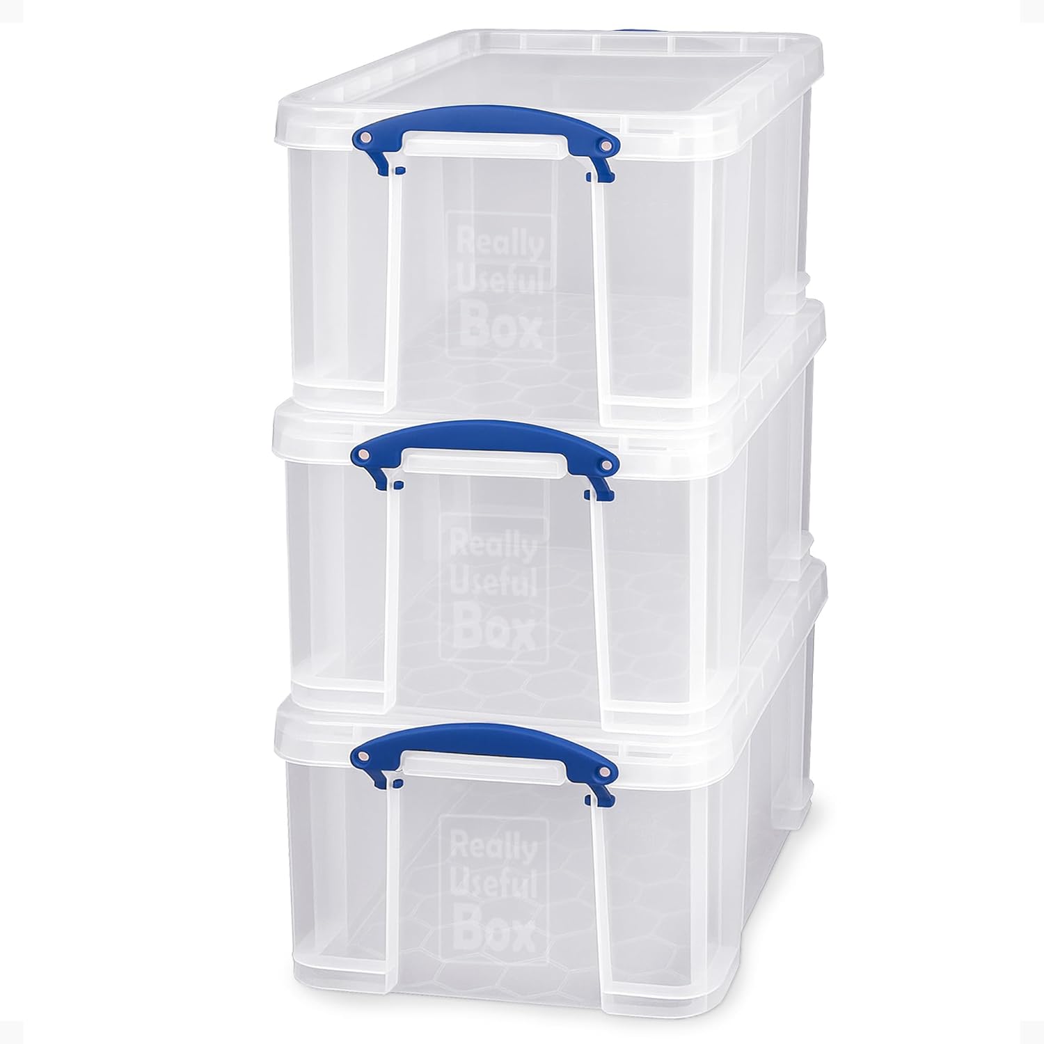 Really Useful Box 3-Pack Clear Stackable Storage Containers with Snap Lids, 32 Liters - Plastic Organizer Bins with Clip-Lock Handles for Home, Bedroom, Closet, Bathroom, Garage, and Office detail 9