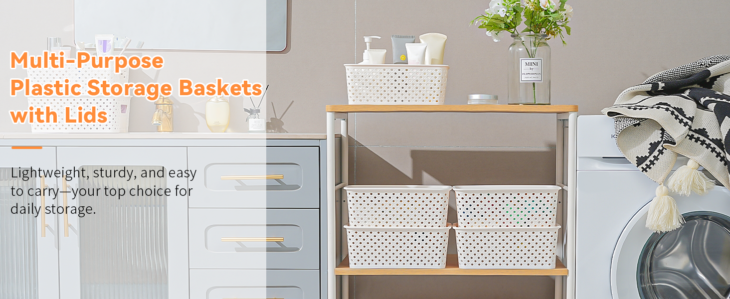 10 Pack Small Plastic Storage Bins with Lids, Stackable Plastic Storage Baskets for Organizing with Handles, Organizer Bins with Labels for Room, Craft, Containers for Pantry Organizers and Storage detail 1