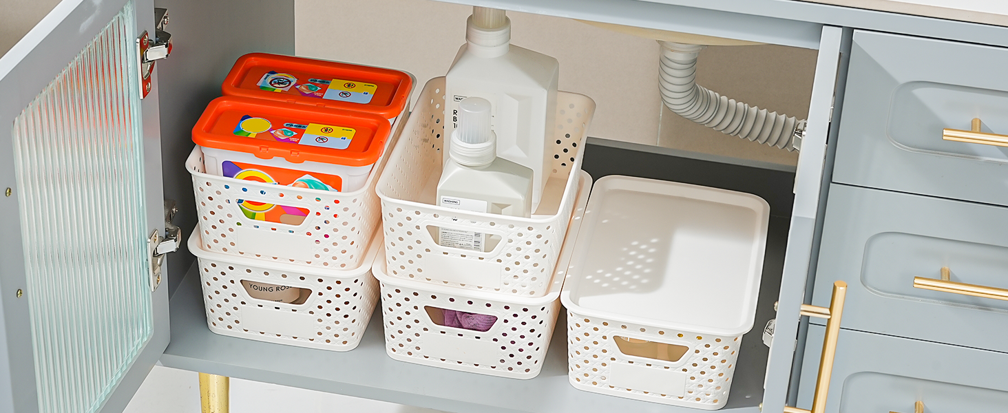 10 Pack Small Plastic Storage Bins with Lids, Stackable Plastic Storage Baskets for Organizing with Handles, Organizer Bins with Labels for Room, Craft, Containers for Pantry Organizers and Storage detail 4