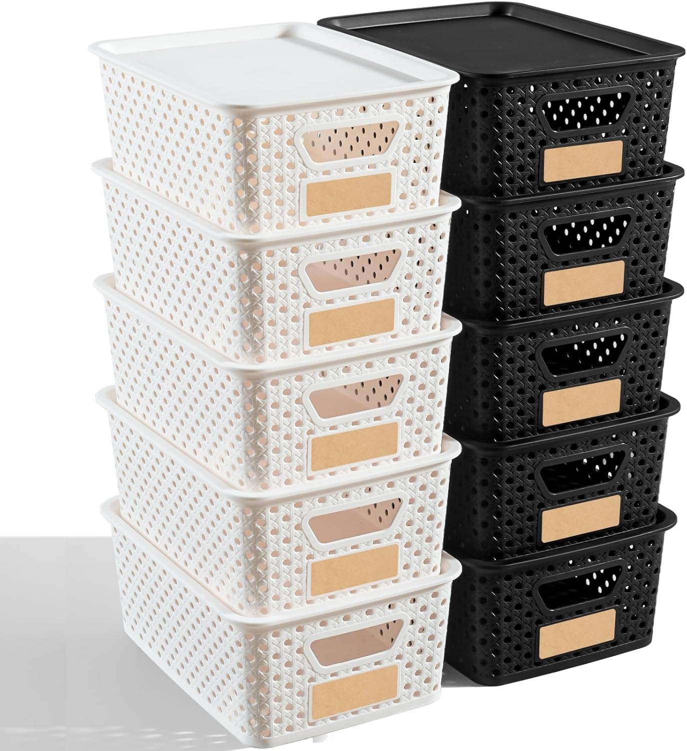 10 Pack Small Plastic Storage Bins with Lids, Stackable Plastic Storage Baskets for Organizing with Handles, Organizer Bins with Labels for Room, Craft, Containers for Pantry Organizers and Storage detail 15