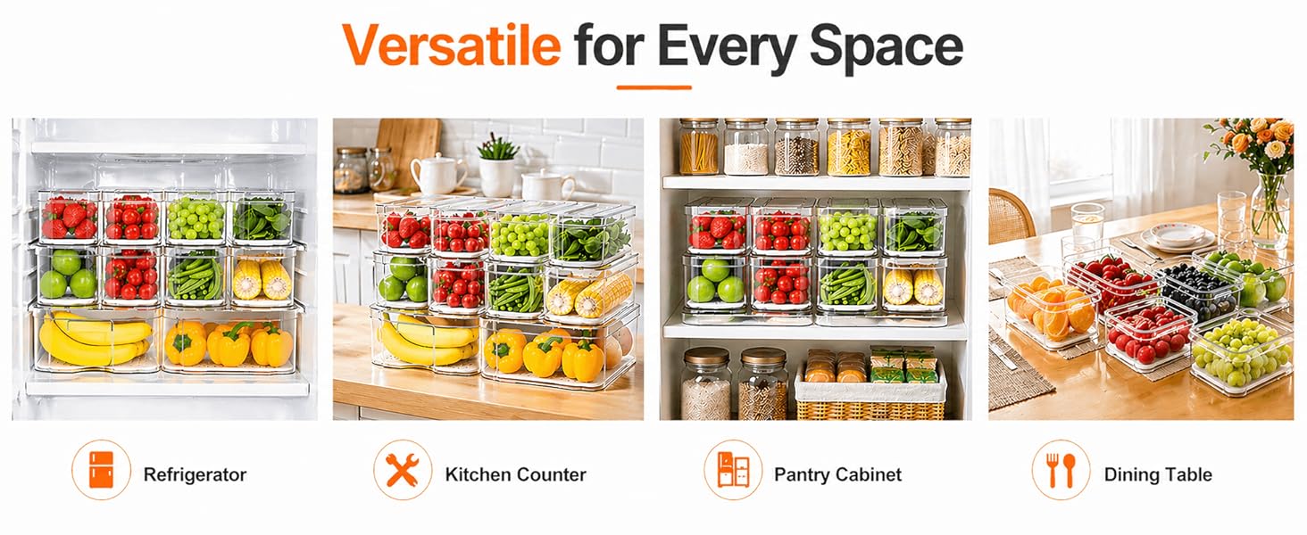 8 Pack Refrigerator Organizers, Clear Pull-out Drawer Container and Organizer Bins with Lids, Stackable Storage Containers for Fruits, Vegetable (Set of 8 (Include Pull Out Drawer)) detail 5