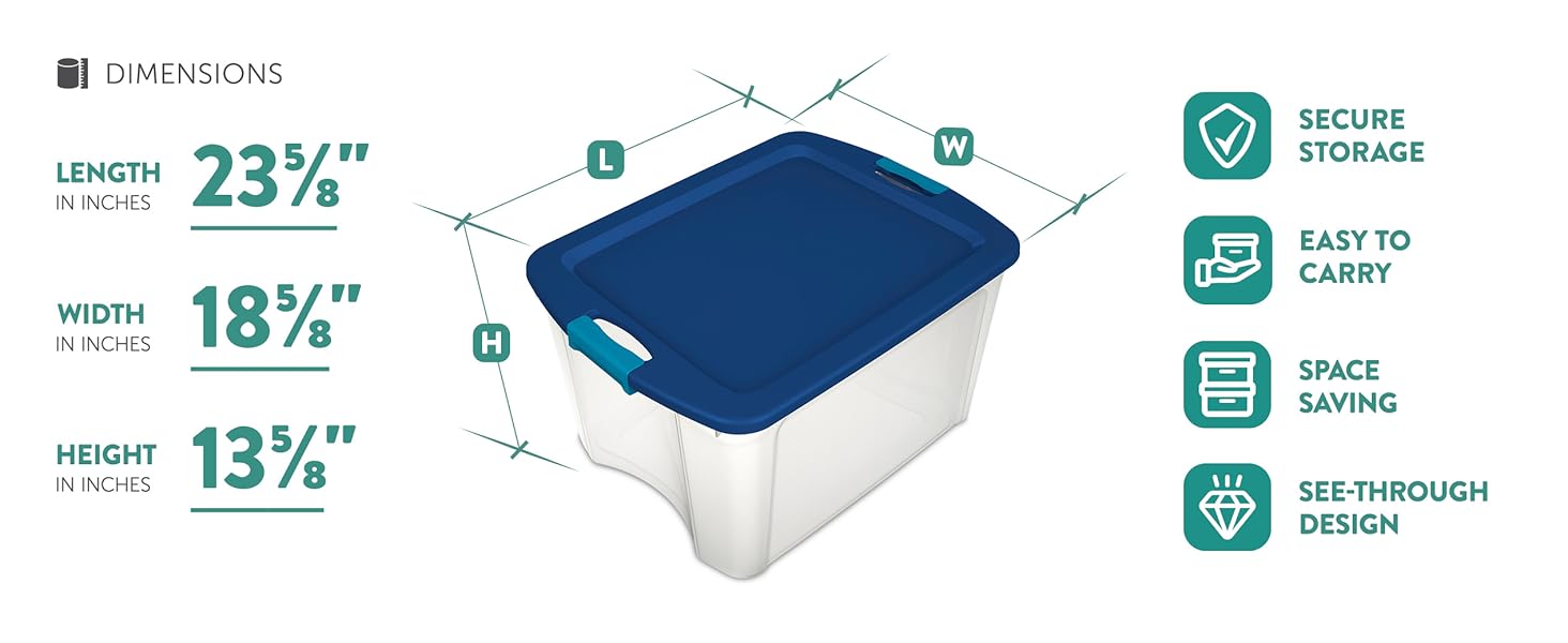 Sterilite 18 Gal Latch and Carry, Stackable Storage Bin with Latching Lid, Plastic Container to Organize Closets, Clear with Blue, 6-Pack detail 9