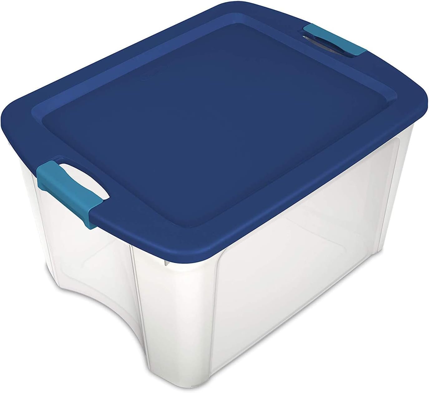 Sterilite 18 Gal Latch and Carry, Stackable Storage Bin with Latching Lid, Plastic Container to Organize Closets, Clear with Blue, 6-Pack detail 16