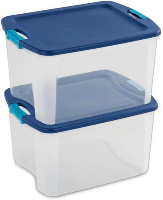 Sterilite 18 Gal Latch and Carry, Stackable Storage Bin with Latching Lid, Plastic Container to Organize Closets, Clear with Blue, 6-Pack detail 17