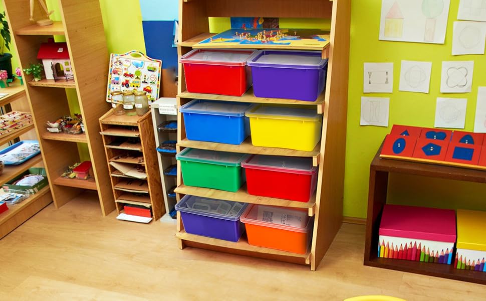 Nicunom 6 Pack Small Cubby Bins Storage Bins with Lids, 5 Qt Plastic Storage Bins Colorful Toy Storage Containers, Stackable Organizer Cubbies for Classroom Home detail 2