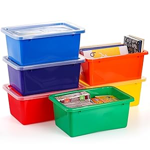 Nicunom 6 Pack Small Cubby Bins Storage Bins with Lids, 5 Qt Plastic Storage Bins Colorful Toy Storage Containers, Stackable Organizer Cubbies for Classroom Home detail 3