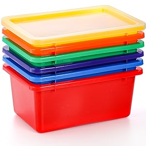 Nicunom 6 Pack Small Cubby Bins Storage Bins with Lids, 5 Qt Plastic Storage Bins Colorful Toy Storage Containers, Stackable Organizer Cubbies for Classroom Home detail 6