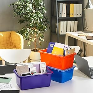 Nicunom 6 Pack Small Cubby Bins Storage Bins with Lids, 5 Qt Plastic Storage Bins Colorful Toy Storage Containers, Stackable Organizer Cubbies for Classroom Home detail 7
