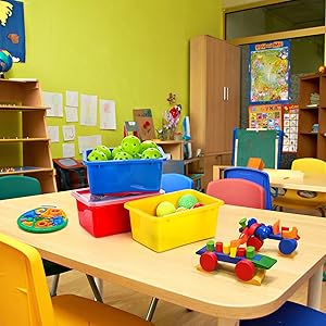 Nicunom 6 Pack Small Cubby Bins Storage Bins with Lids, 5 Qt Plastic Storage Bins Colorful Toy Storage Containers, Stackable Organizer Cubbies for Classroom Home detail 8