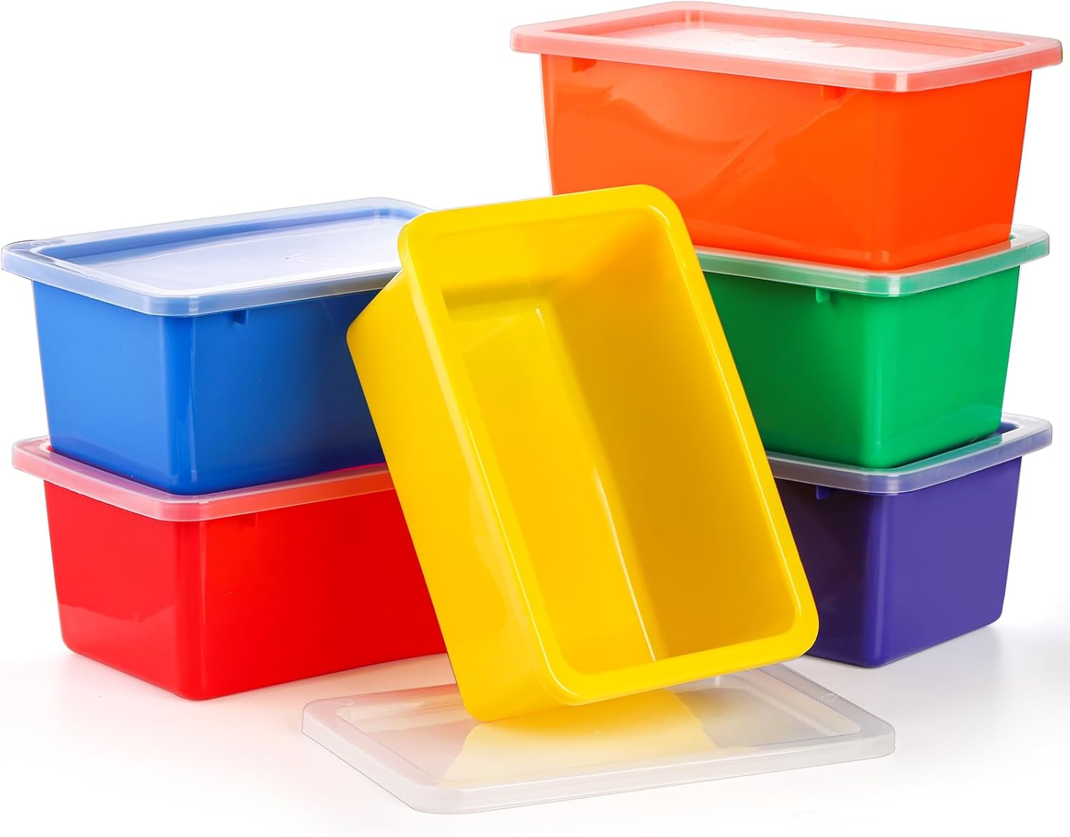 Nicunom 6 Pack Small Cubby Bins Storage Bins with Lids, 5 Qt Plastic Storage Bins Colorful Toy Storage Containers, Stackable Organizer Cubbies for Classroom Home detail 10