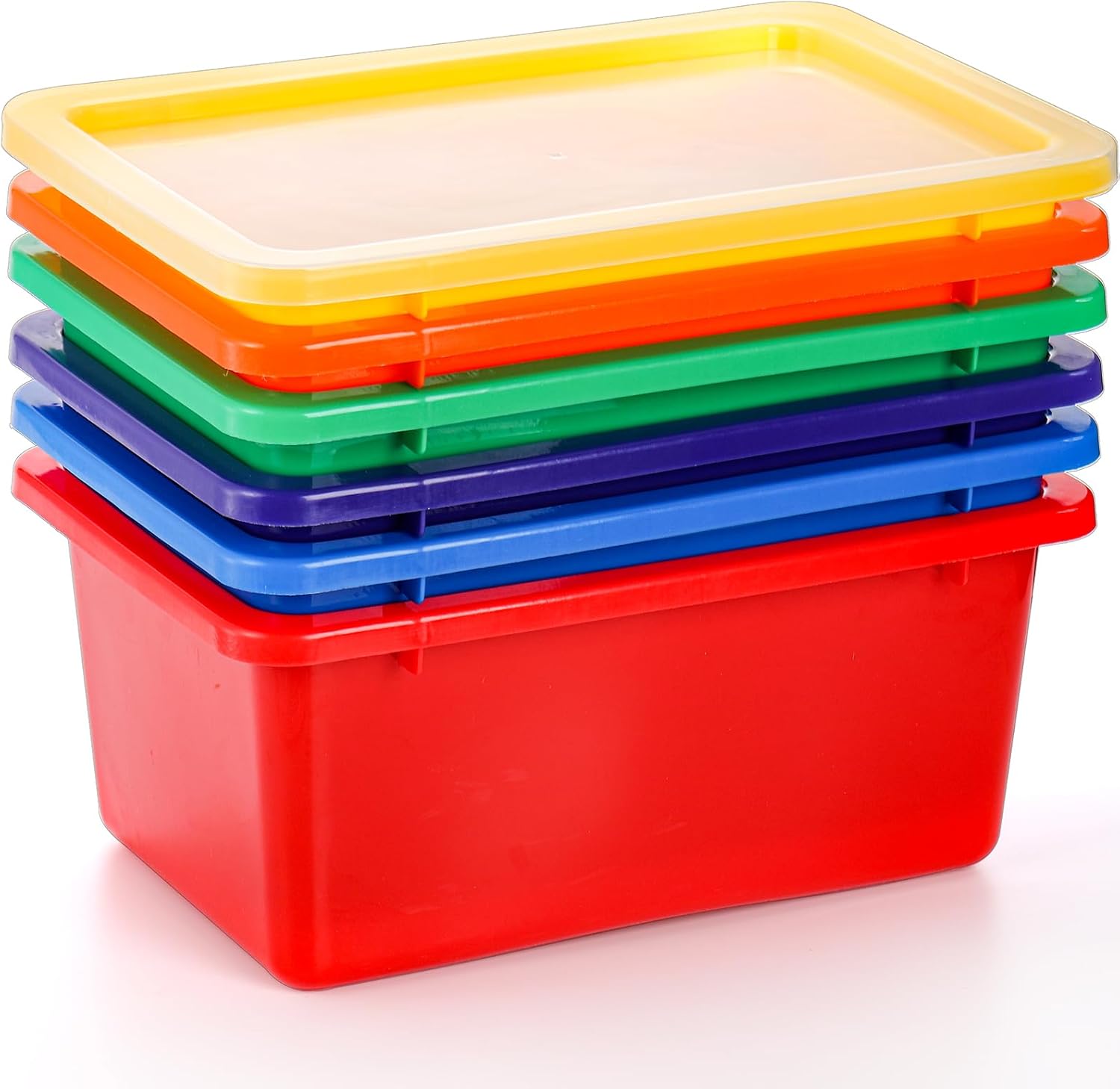 Nicunom 6 Pack Small Cubby Bins Storage Bins with Lids, 5 Qt Plastic Storage Bins Colorful Toy Storage Containers, Stackable Organizer Cubbies for Classroom Home detail 14